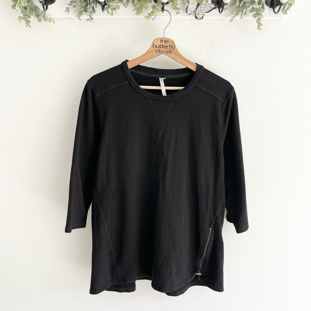 Lulu B Black Stitched Detailed Zip 3/4 Sleeve Sweatshirt Size L N-9049